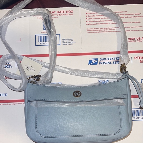 Fossil Bags Newnew Fossil Skylar Baguette Crossbody In Smokey Blue